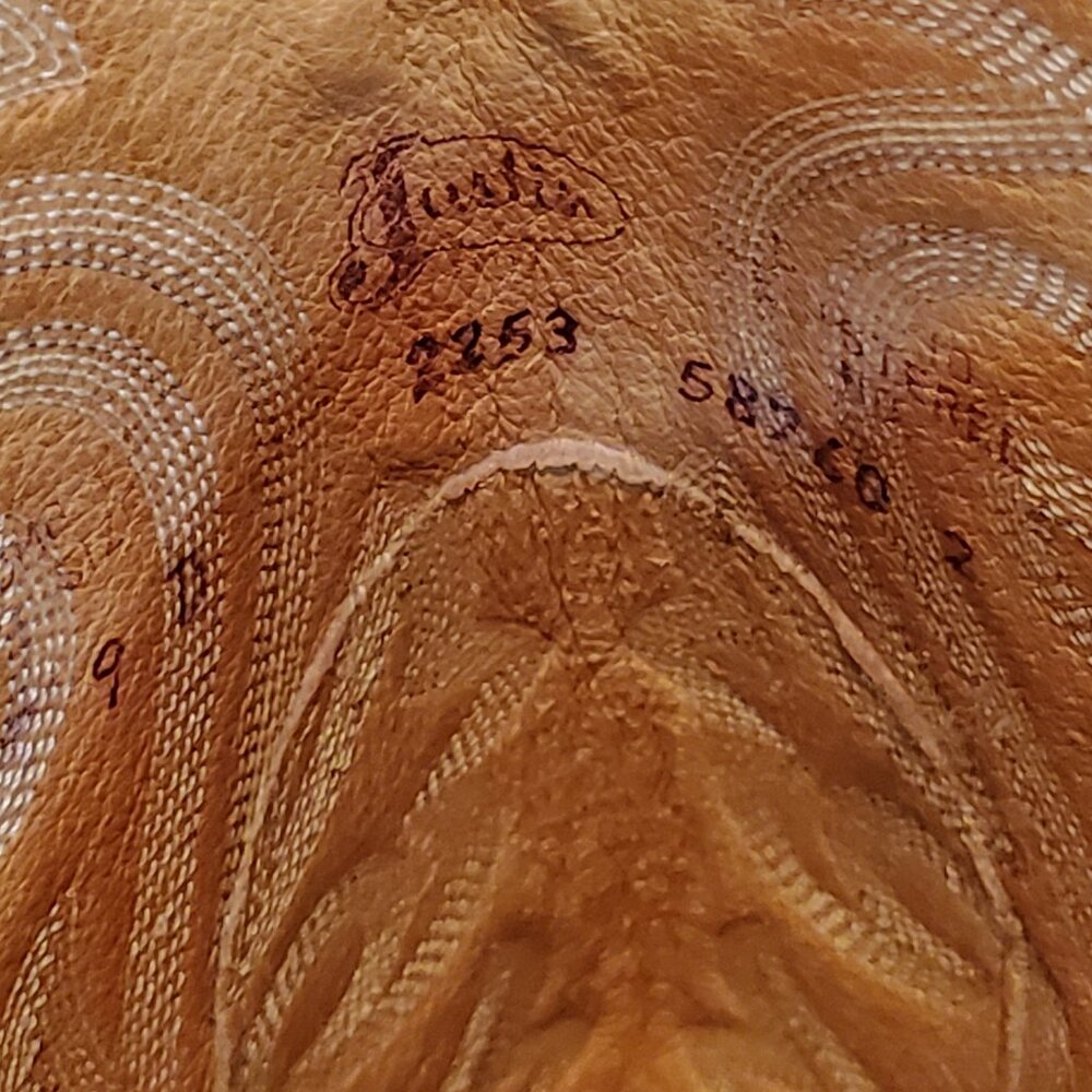 VINTAGE JUSTIN NATURAL FINISH WESTERN WORK BOOTS SIZE 9D MADE IN USA - Picture 3 of 8